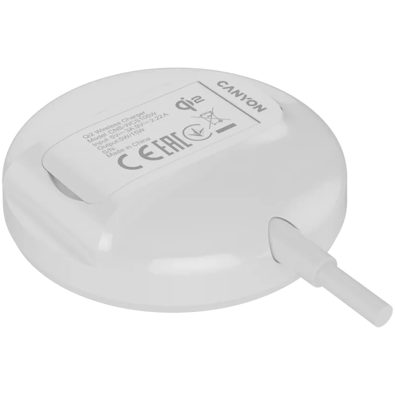Cargador inalámbrico CANYON WS-105 15W Qi2 blanco – carga inalámbrica de 15W, compatible con Qi2