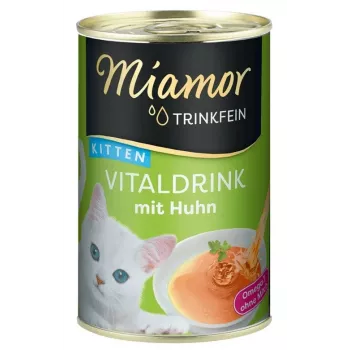 Snack líquido para gatos Miamor MIAMOR Trinkfein Kitten Vitaldrink con pollo 135 ml, sin cereales, delicia líquida cárnica