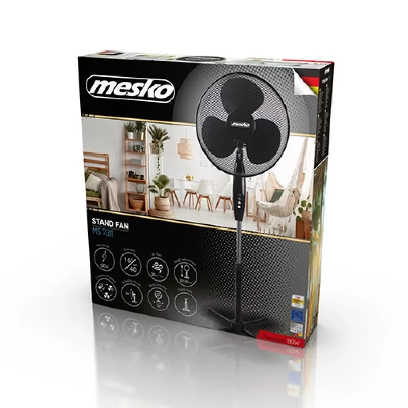Mesko | Ventilador | MS 7311 | Ventilador de pie | Negro | Diámetro 40 cm | Número de velocidades 3 | Oscilación | 45 W