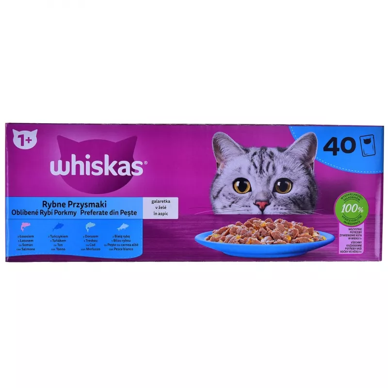 WHISKAS Fish Favourites en gelatina - alimento húmedo para gatos - 40x85 g
