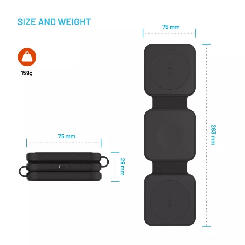 Cargador inalámbrico plegable FIXED FIXFLE-SA-BK 3 en 1 para Samsung — cargador portátil compacto para teléfono, auriculares y wearables