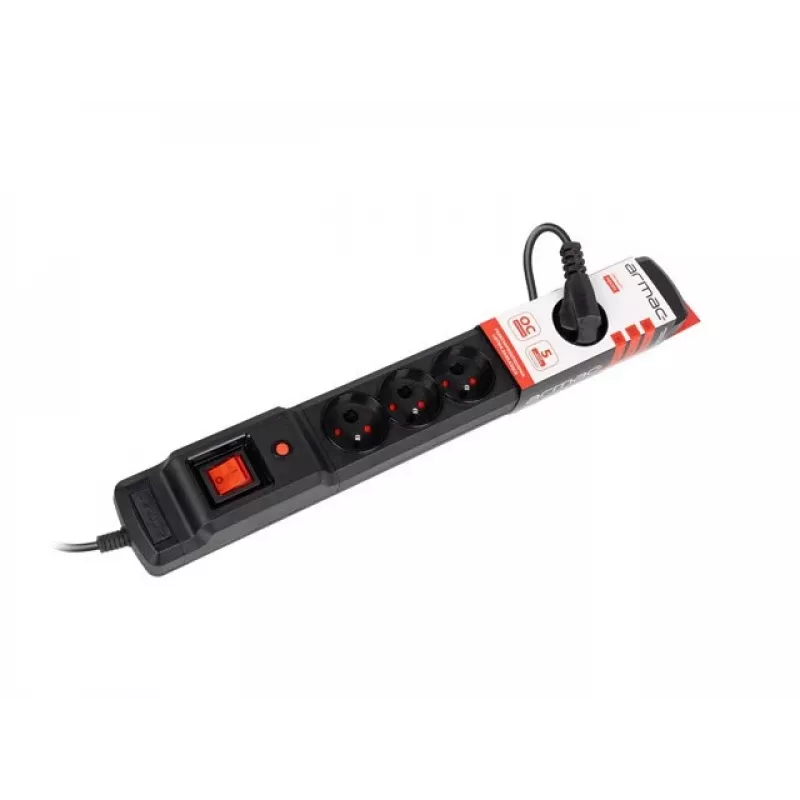 Regleta de enchufes ARMAC Multi M6 con protección contra sobretensiones, 6 tomas, cable de 10 m, negra