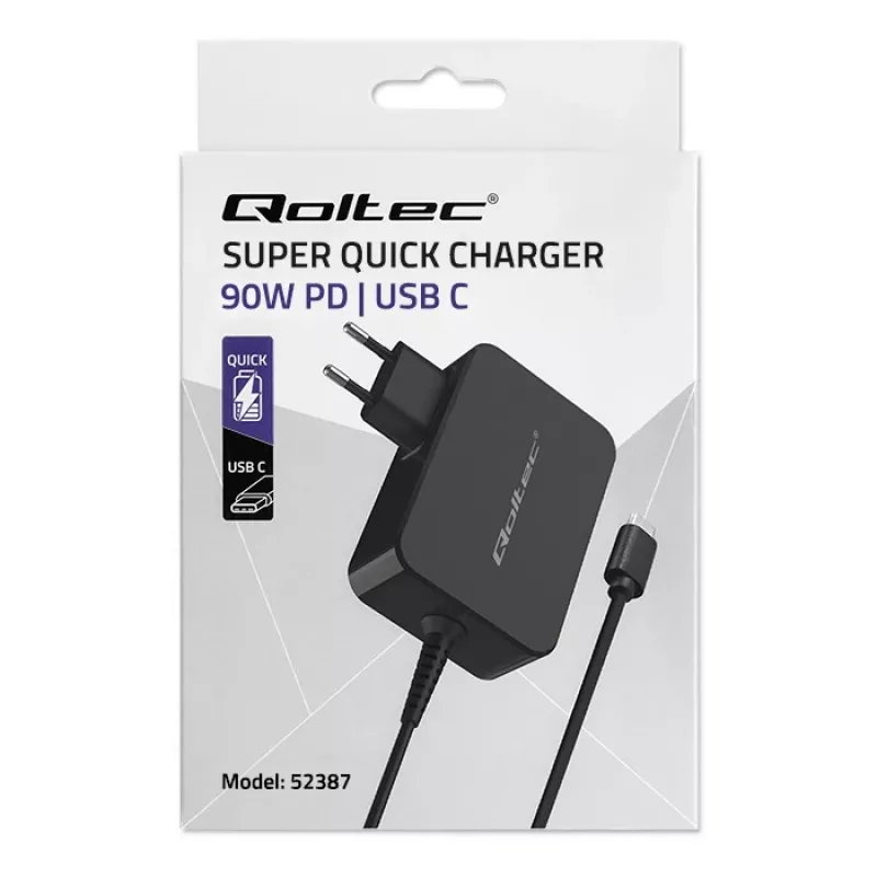 Fuente de alimentación GaN QOLTEC 52387 90W 1x USB‑C 5–20V