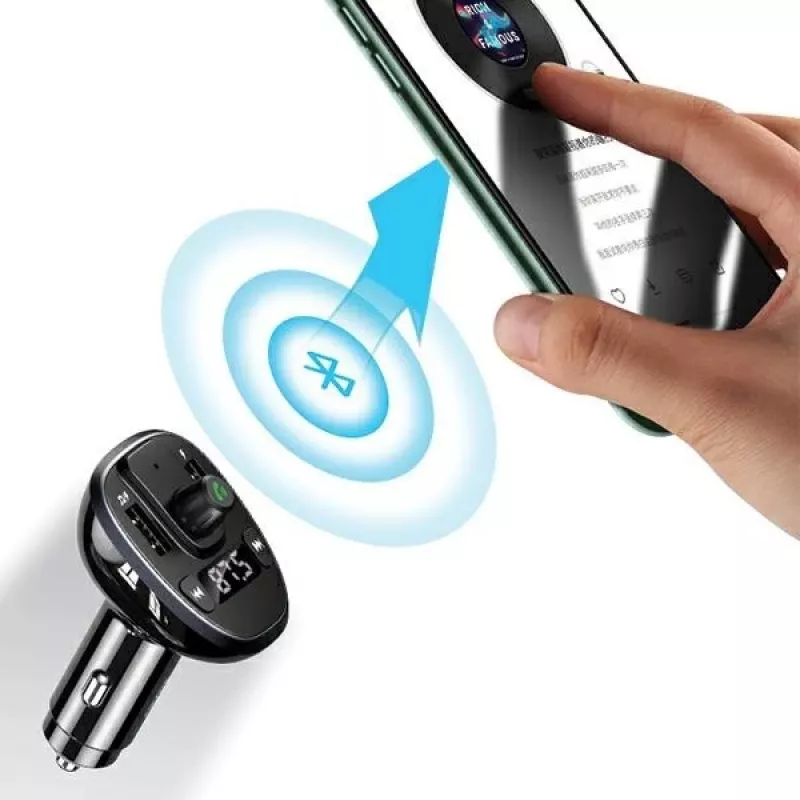 USAMS US-CC115 C21 Transmisor FM para coche con cargador USB doble, Bluetooth 5.0, 3,4 A, negro