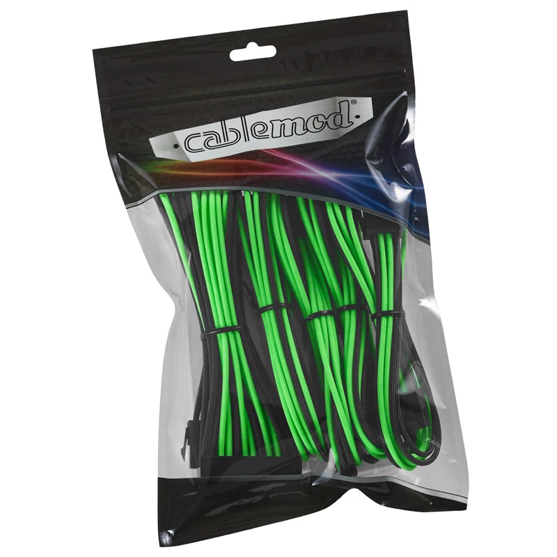 Set de extensión de cables CableMod CM-CAB-CKIT-N86KKLG-R — extensiones de alimentación 8+6 pines, negro/verde