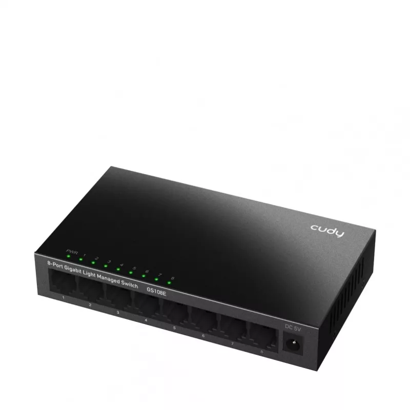 Switch gestionado Cudy GS108E 8 puertos Gigabit Ethernet, 8x 10/100/1000 Mbps, carcasa de metal, conmutación 16 Gbps, IGMP y DHCP Snooping