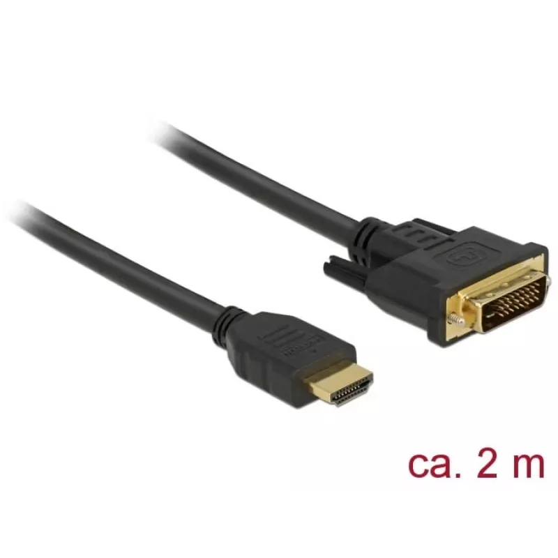 DeLOCK - cable de vídeo - HDMI / DVI - DVI-D (M) a HDMI (M) - 2,0 m - triple aislamiento - negro - tornillos moleteados (85654)