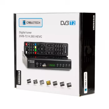 Receptor de TV digital Cabletech URZ0336C DVB-T/T2 H.265 sintonizador terrestre, 470–862 MHz, 1 sintonizador, HDMI, USB, SCART