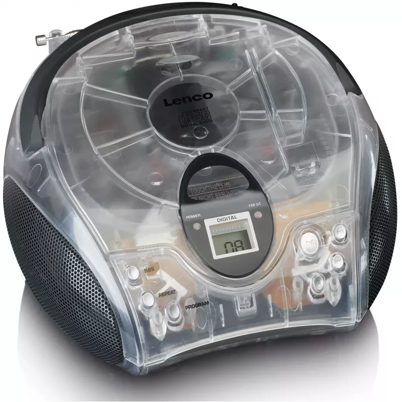 Radio portátil con reproductor de CD Lenco SCD-24TR — FM, salida de 4W, LCD, antena telescópica, funcionamiento con red/batería, 6 pilas C
