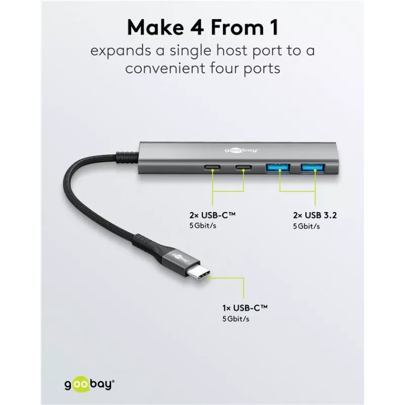 Goobay hub USB slim de 4 puertos USB-C a/USB-A 5 Gbit/s - conector USB 3.2 (76563)