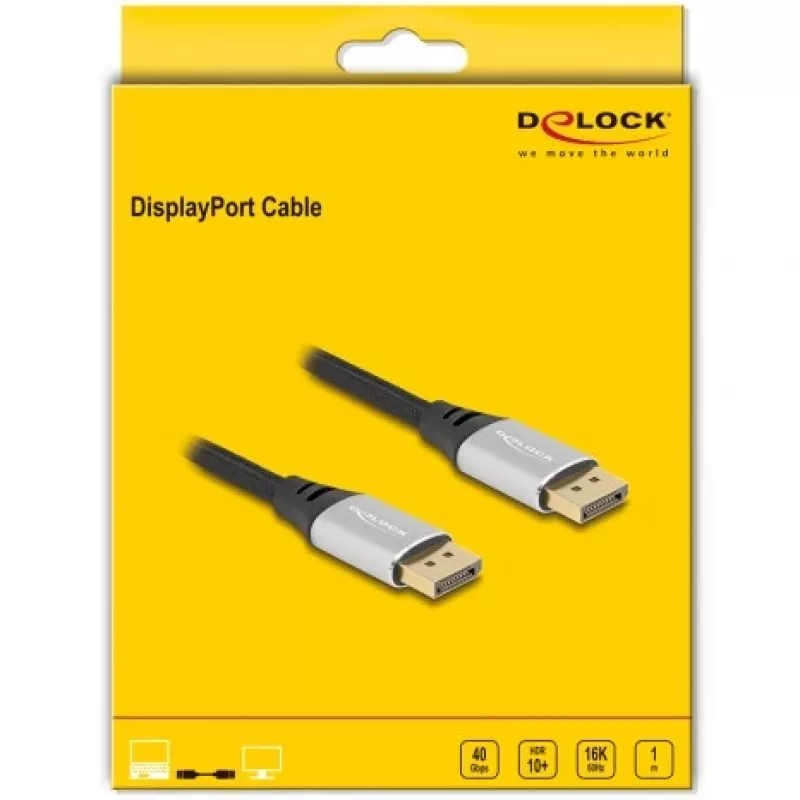 Cable DisplayPort DeLOCK 16K 60 Hz 1 m plateado metal