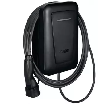 Estación de carga para VE de pared Hager witty one 11 kW de 3 fases con RFID, Bluetooth y cable Tipo 2 de 4,5 m