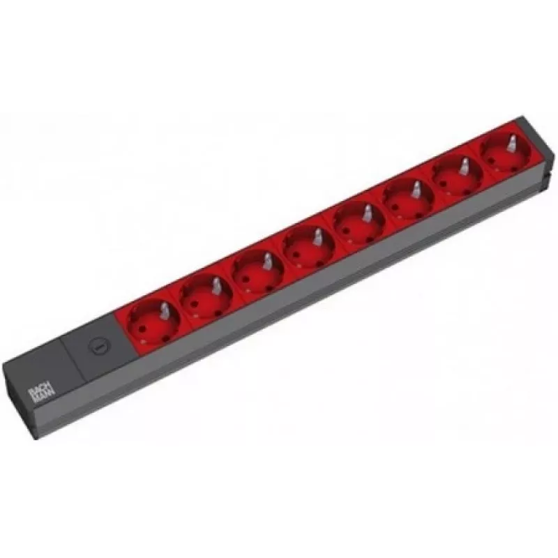 Bachmann 19'' 2 m 8x Schuko H05VV-F 3G 1,00 mm² alargador de corriente 8 tomas AC negro, rojo