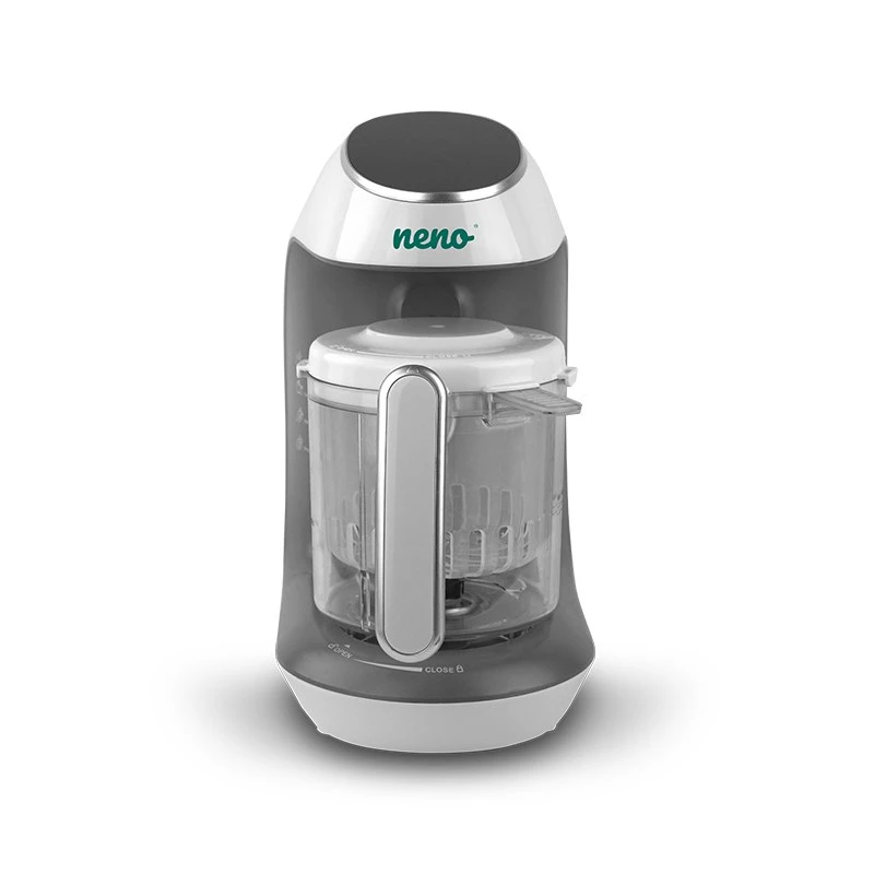 Robot de cocina para bebés neno Cibo 300 W, bol 0,3 L, cocción al vapor y triturado, calentamiento, gris/blanco