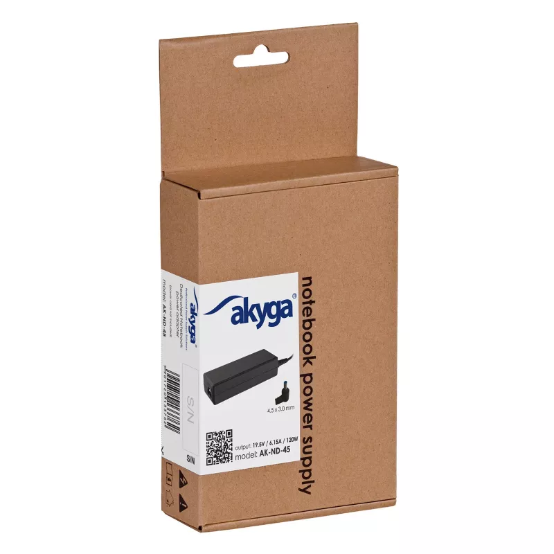 Akyga AK-ND-45 fuente de alimentación para portátil HP, 120 W, 19,5 V / 6,15 A, 4,5 x 3,0 mm con pin