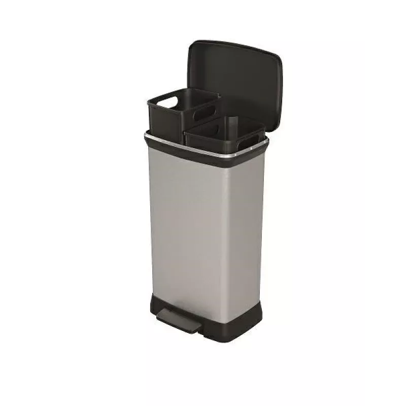 Papelera Curver 23L con pedal, acabado metálico, capacidad de 23 litros