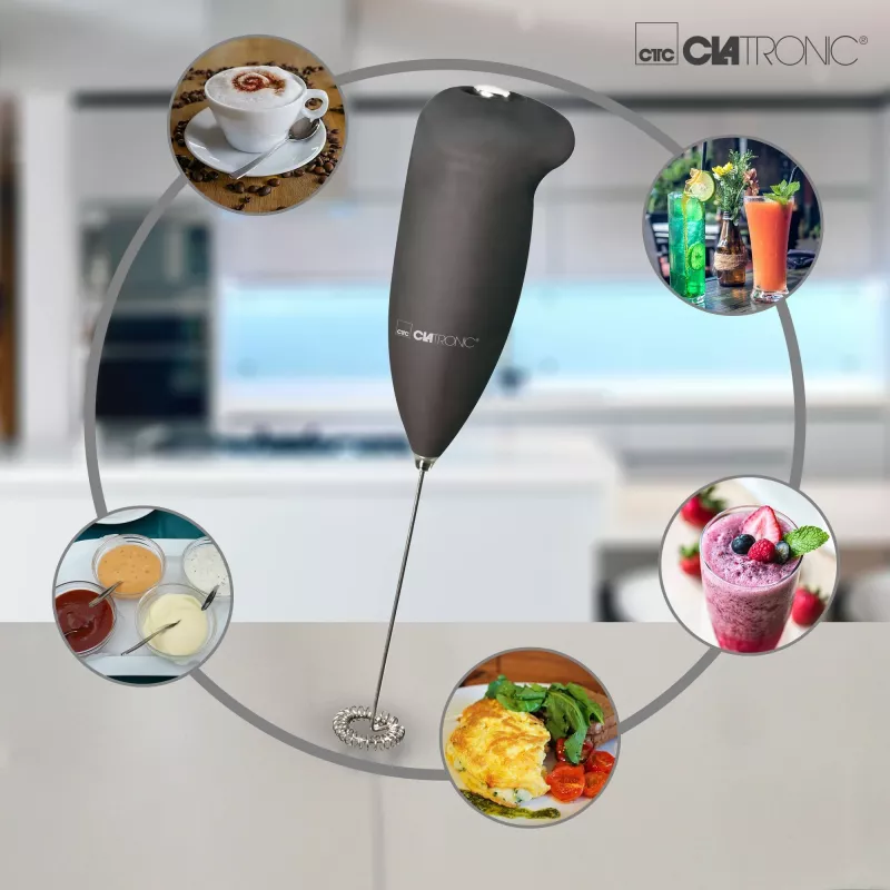 Clatronic MS 3089 Espumador de leche a pilas, negro/acero inoxidable