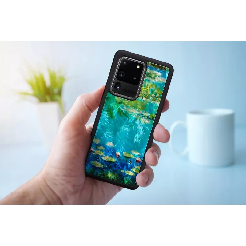 Funda protectora iKins para Samsung Galaxy S20 Ultra – diseño de nenúfares negro