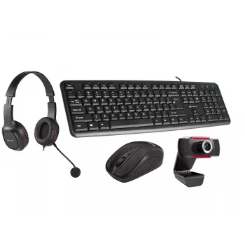 Set multiusos Tracer 4en1 Office 46695: teclado USB, ratón inalámbrico, webcam, auriculares
