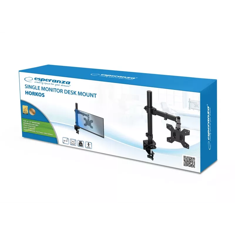 Soporte de mesa para monitor ESPERANZA ERW017 para pantallas de 10–27 inch, hasta 8 kg, pinza de mesa, VESA 75x75–100x100