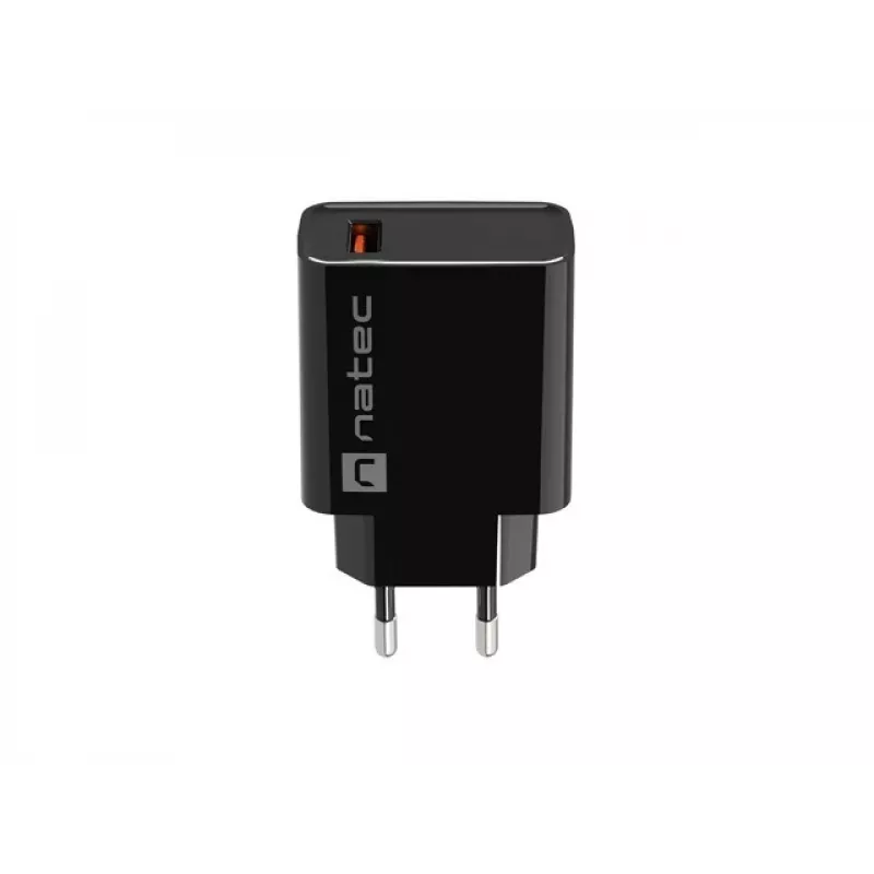 Natec Ribera NUC-2058 cargador de pared, 18 W, 1x USB-A, hasta 3 A, Quick Charge 3.0, Samsung AFC, Huawei FCP/SCP, negro