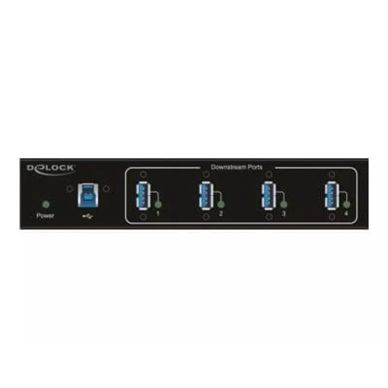 Delock 63309 hub USB industrial externo, 4 x USB 3.0 Type-A, protección ESD de 15 kV, carcasa metálica, montable en pared
