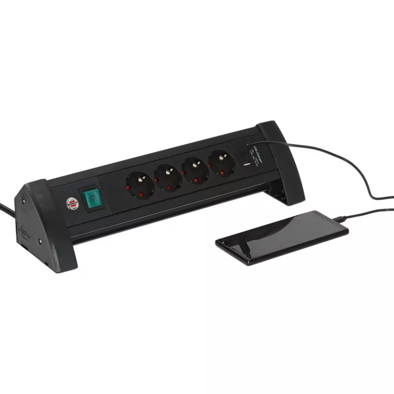 Regleta de enchufes Brennenstuhl ALU-Office-Line 4 tomas negro/blanco — Brennenstuhl ALU-Office-Line 4 tomas