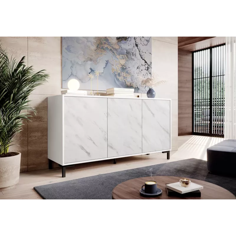 Cómoda MARMO 3D 150x45x80.5 cm blanco mate/mármol blanco