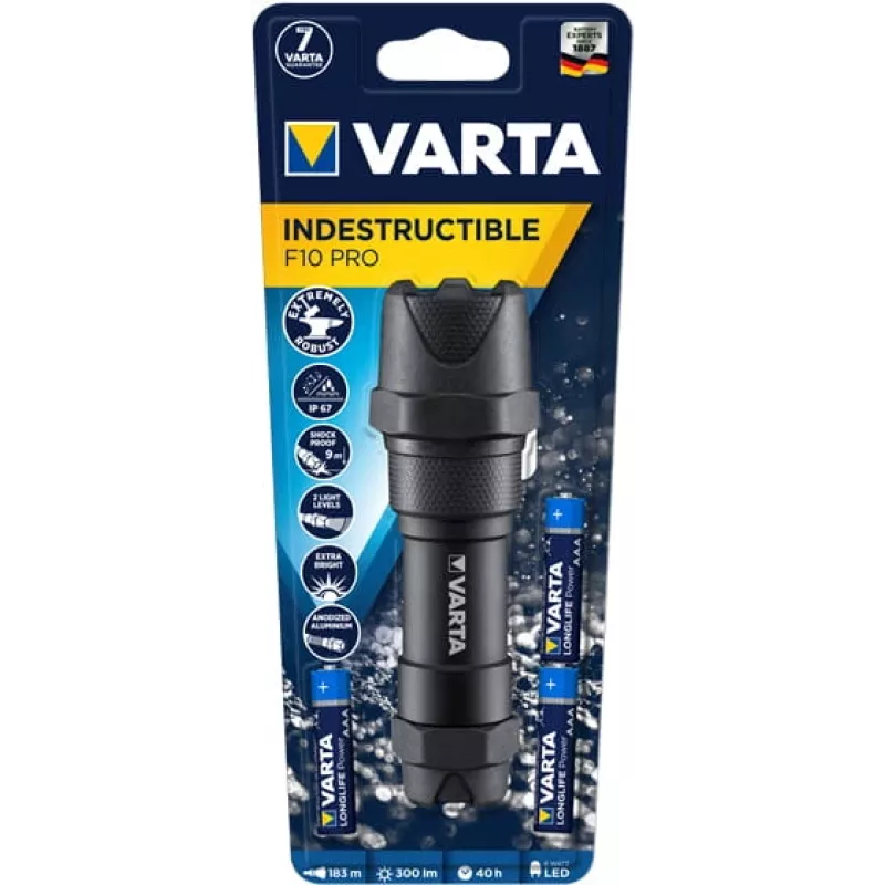Linterna de mano Varta INDESTRUCTIBLE F10 PRO negra 6W 300lm IP67