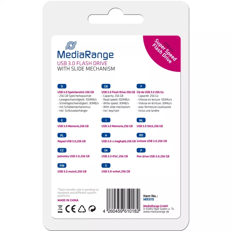 MediaRange - Memoria flash USB - 256 GB - USB 3.0 - negro, plata (MR919)