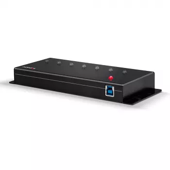 Lindy Hub USB 3.0 metálico de 7 puertos, USB 3.2 Gen 1 (3.1 Gen 1) Type-A, 5000 Mbit/s, Negro, 0,8 m, 185 mm, 75 mm