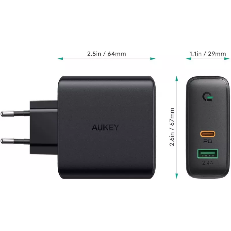 Cargador de pared PA-D3 2xUSB Power Delivery (1xUSB+1xUSB C) 5,4A 60W Dynamic Detect