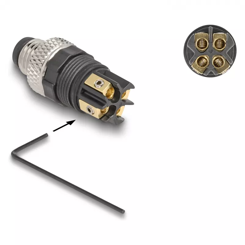 Conector DeLOCK M8 codificación A 4 polos conector macho conexión por tornillo negro