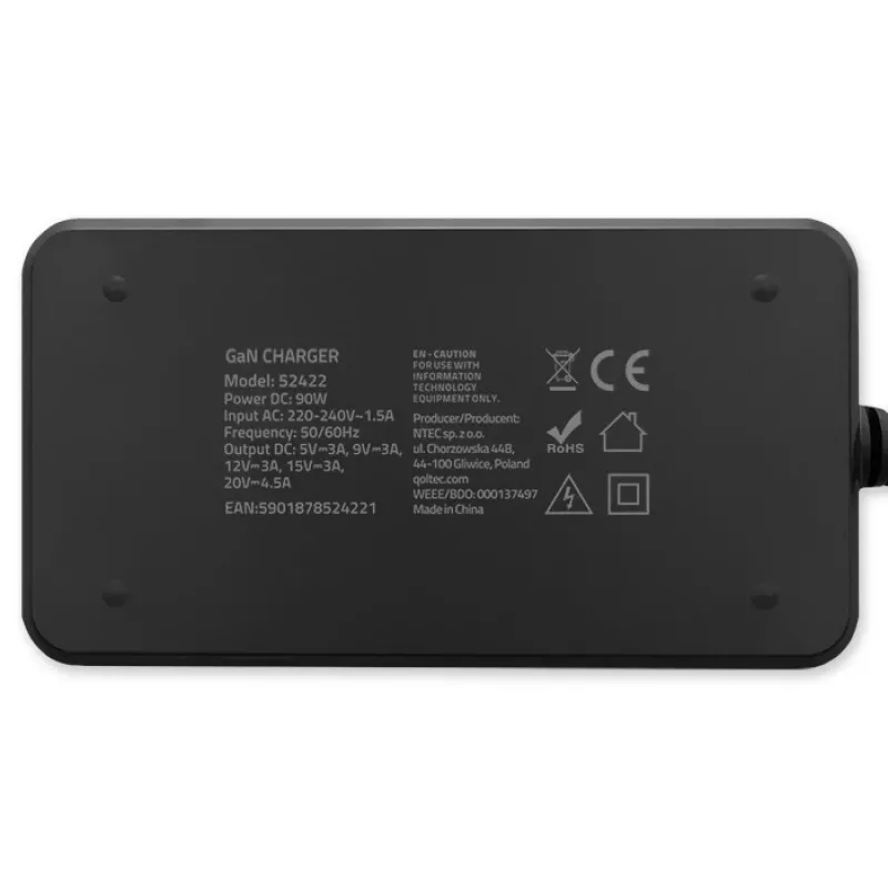 Cargador de pared Qoltec 90W GaN Super Fast SLIM | XP | 5-20V | 4,5A | USB-C 3.1 | portátil | MacBook | smartphone | + cable