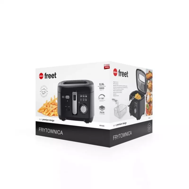 ELDOM Freidora FREET, 2,5 L, 400 g de patatas fritas, termostato, depósito de aceite extraíble, Negro