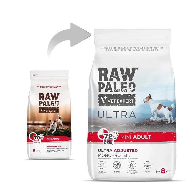 VET EXPERT RAW PALEO Ultra Mini Adult Beef - pienso para perros - 8 kg