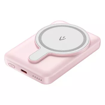 Powerbank Vention FHSP0 5000 mAh con carga inalámbrica, USB-C, salida 3 A, rosa