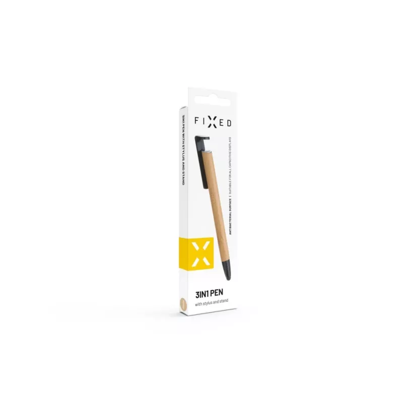 Bolígrafo con stylus y soporte FIXED FIXPEN-BA Bamboo — bolígrafo 3 en 1, stylus táctil y soporte de mesa integrado