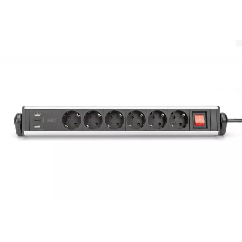Digitus Regleta de enchufes de oficina de 6 tomas con 3 puertos USB cable de 1,5 m