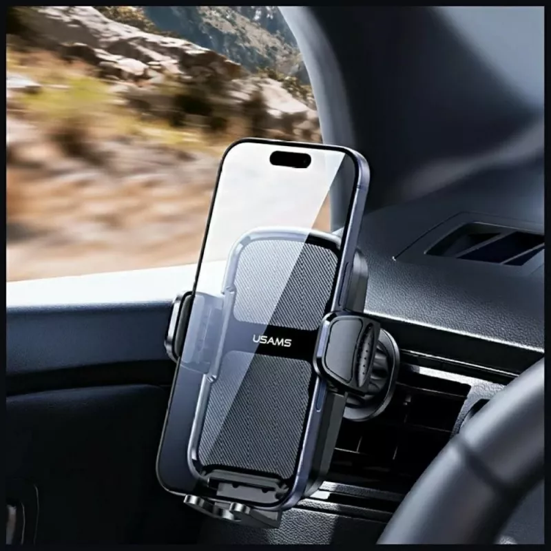 Soporte para coche usams ZJ085 negro — soporte para smartphone de vehículo, pinza ajustable