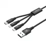 Cable USB Unitek C14049BK — USB-C a Micro-USB B/Lightning, USB 2.0, 1,2 m, negro
