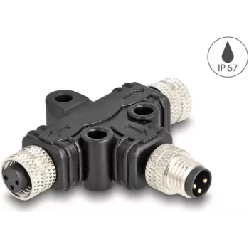 DeLOCK M8 T-splitter codificación A 3 polos 1 x conector macho a 2 x conector hembra conexión en paralelo