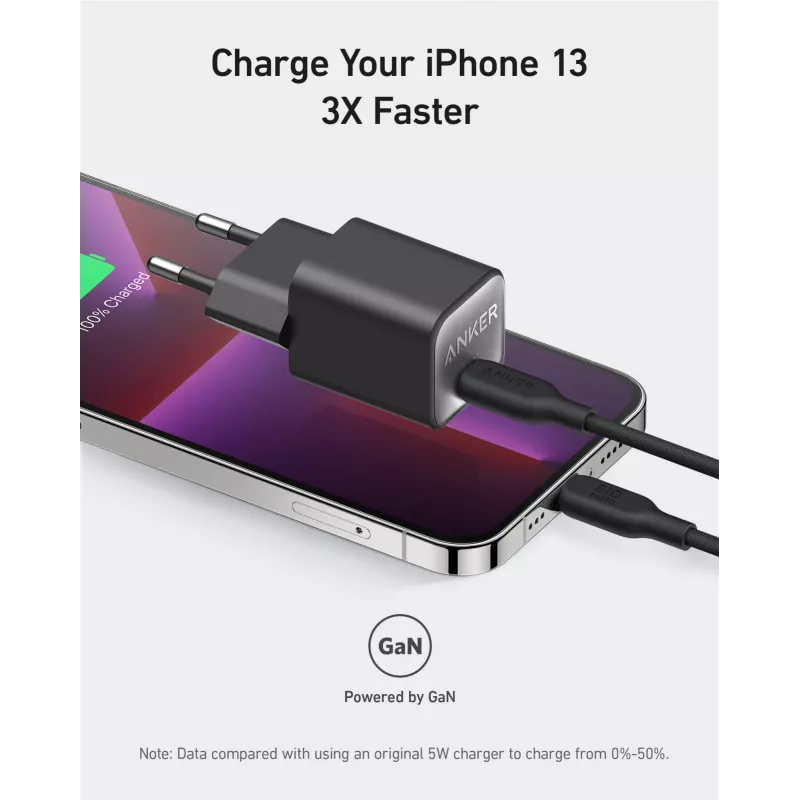 Cargador de CA para interiores Anker 511 Nano 3 — 30W, 1× USB-C, 100–240V, negro