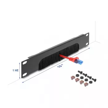 Cepillo pasacables DELOCK 10 pulgadas, abierto por abajo, 1U, metal, gris oscuro
