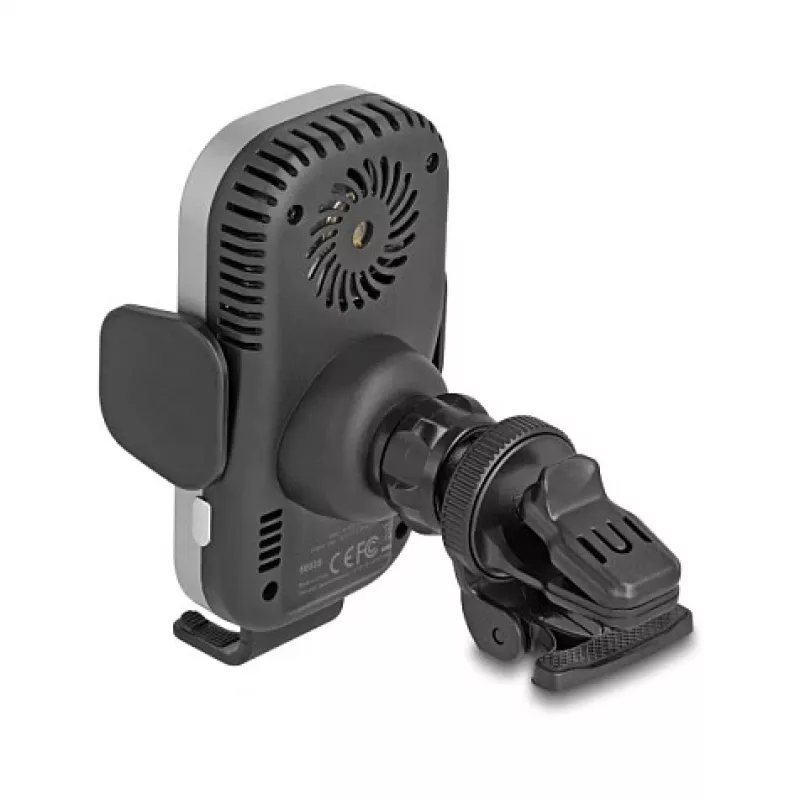 Soporte activo para coche DELOCK 66939 para teléfonos móviles — soporte con ventosa, negro/gris, compatible con carga inalámbrica