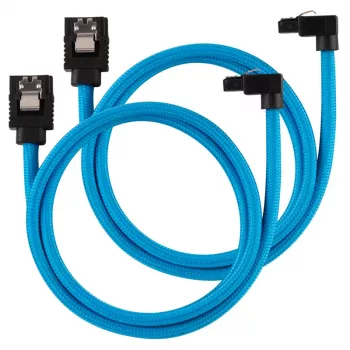 Cable SATA con funda premium en ángulo Corsair, azul 60 cm - pack de 2