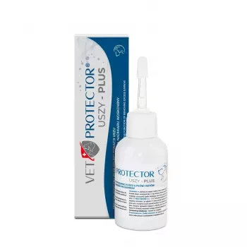 Solución ótica JM Sante Vet Protector Uszy Plus 50 ml — cuidado de oídos para perros y gatos adultos, frasco de plástico