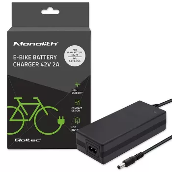 Cargador Qoltec 50760 para baterías de e-bike 36V | 42V | 2A | 5,5*2,1