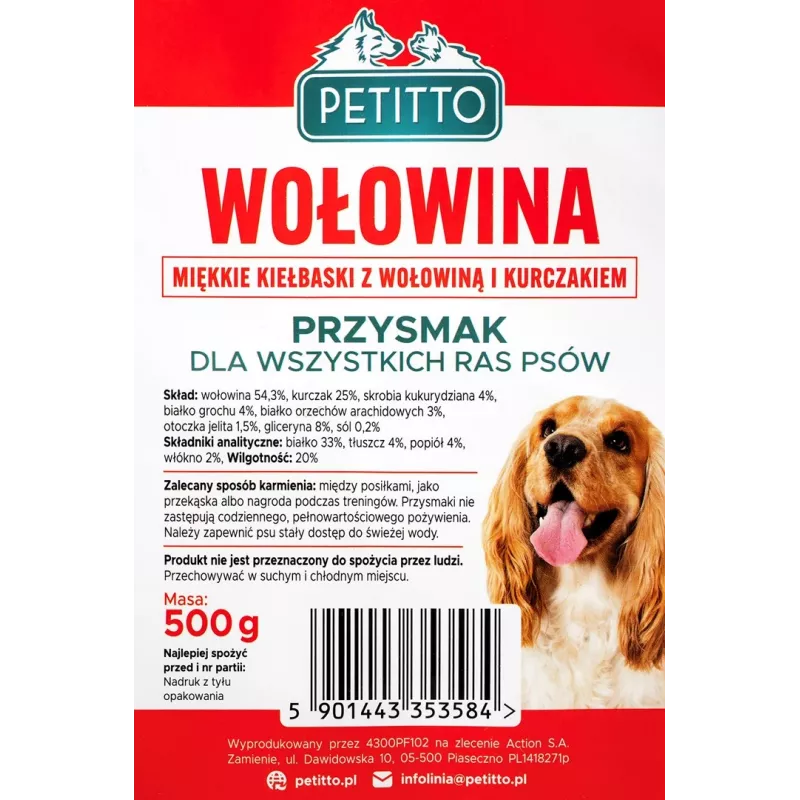 PETITTO Salchichas blandas de ternera snack para perros, 500 g