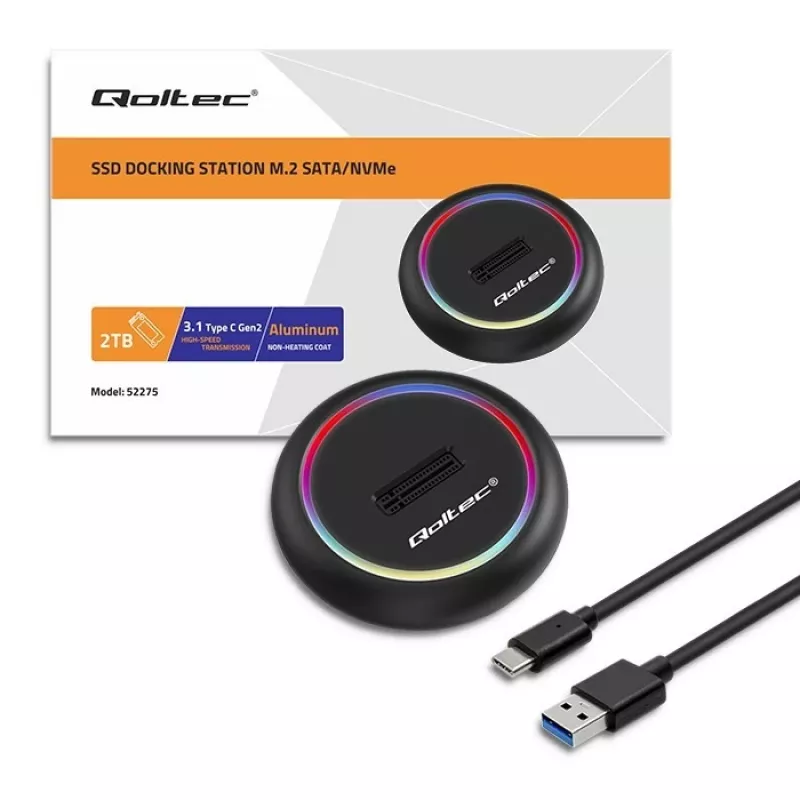 Qoltec 52275 Base de acoplamiento para SSD M.2, SATA/NVMe, USB-C